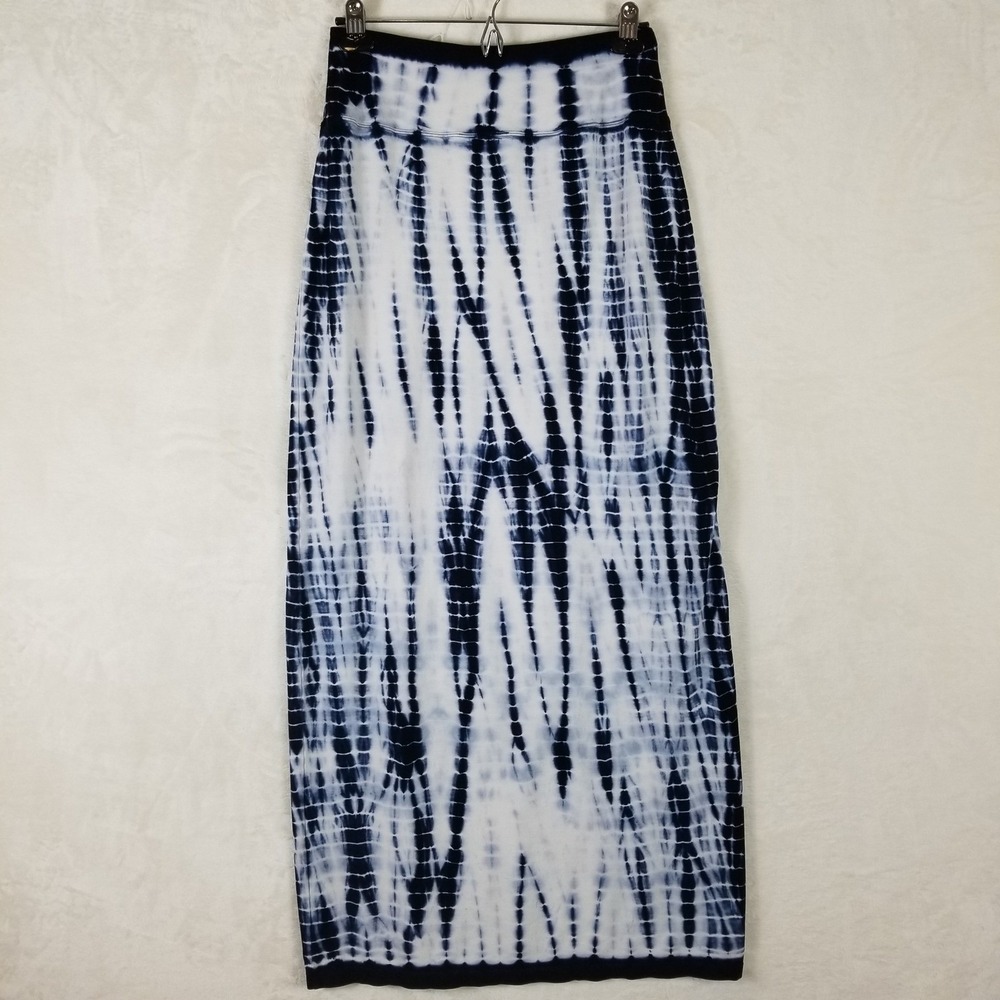 Athleta Maxi Skirt Womens Small S Navy Blue Tie Dye Shibori Side Slit Tencel - Picture 3 of 8